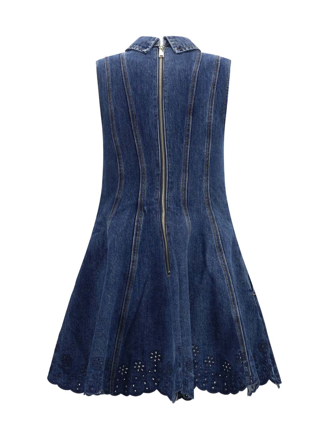 SELF-PORTRAIT 8 denim mini dress with broderie detailing