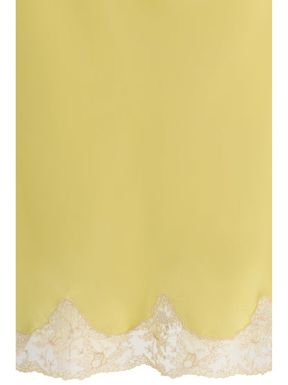 SAINT LAURENT 42 satin midi skirt with lace inserts