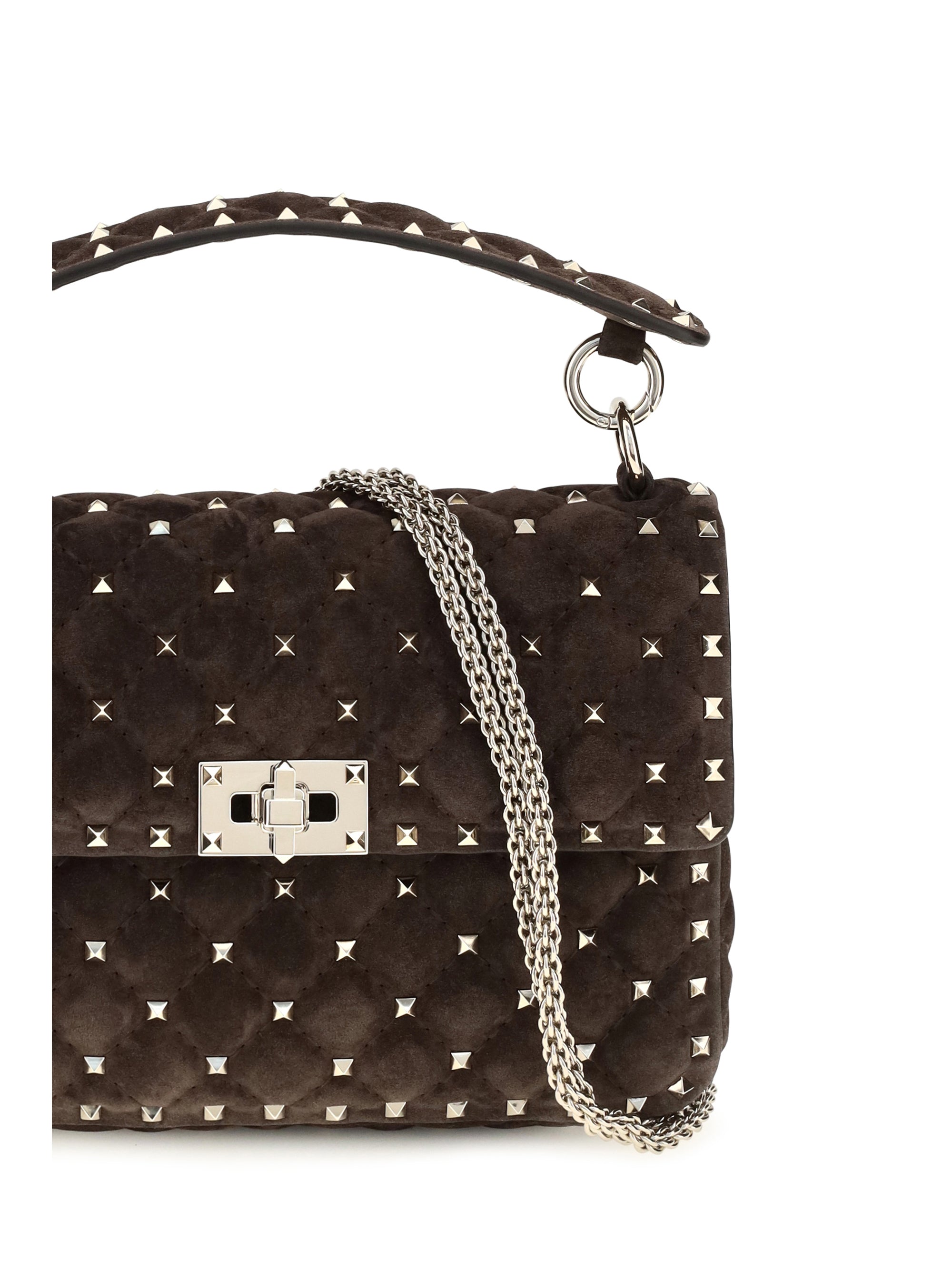 medium rockstud spike suede top handle bag