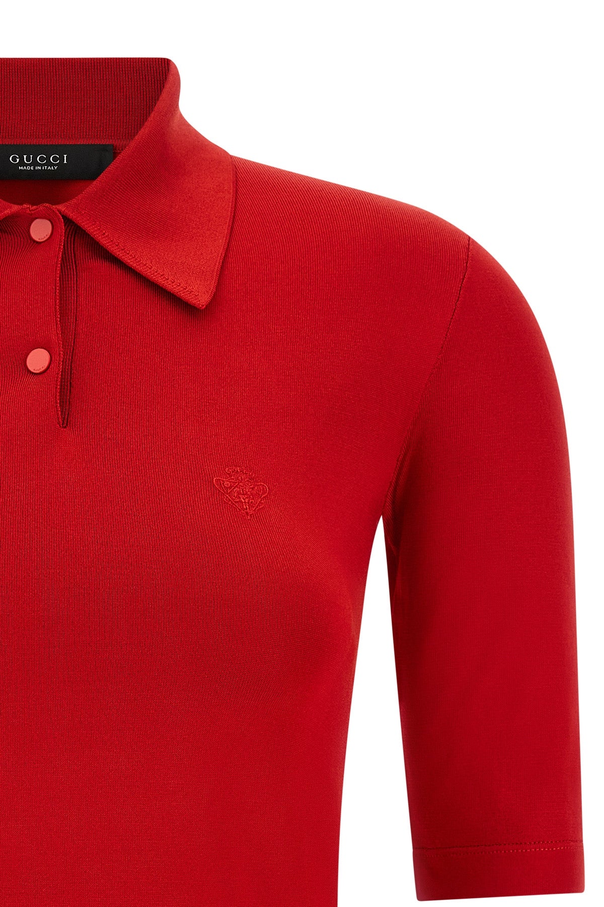 the gucci crop polo shirt is made of fine silk enriched