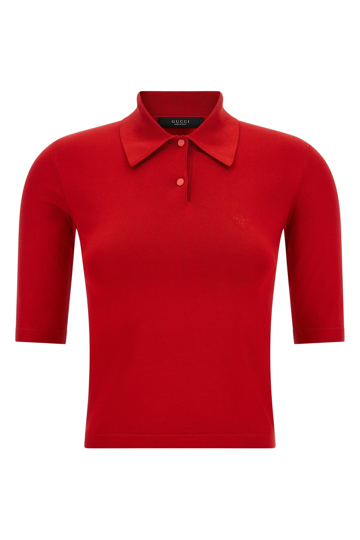 the gucci crop polo shirt is made of fine silk enriched