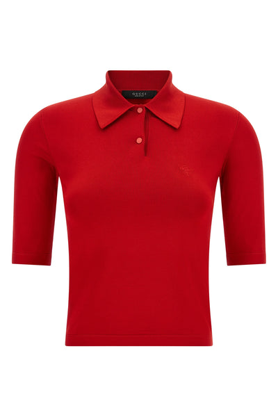 the gucci crop polo shirt is made of fine silk enriched