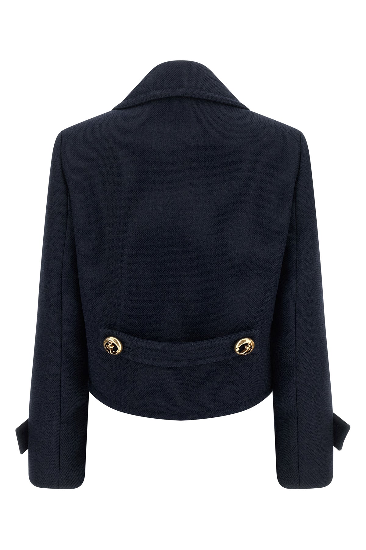 the balenciaga peacoat cropped in navy structured wool reinterprets the codes of