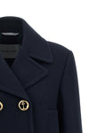 the balenciaga peacoat cropped in navy structured wool reinterprets the codes of