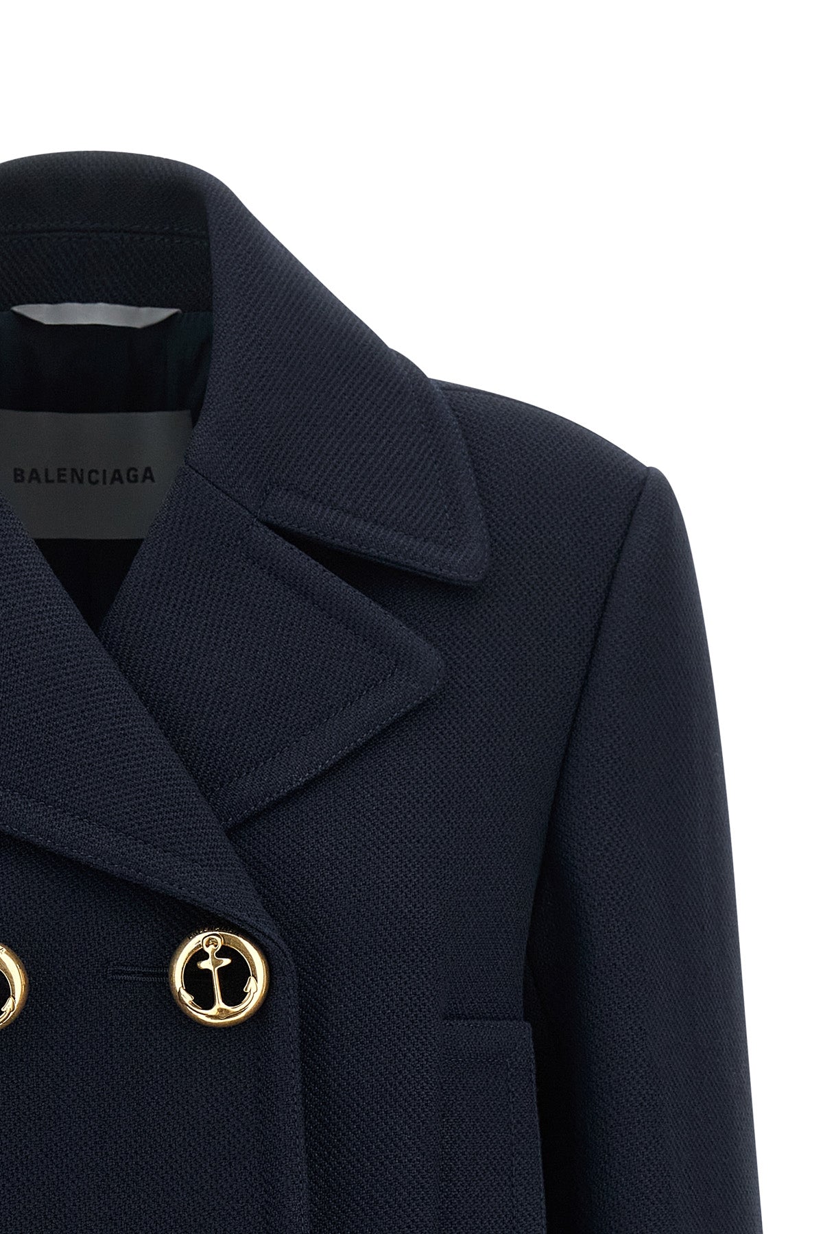 the balenciaga peacoat cropped in navy structured wool reinterprets the codes of