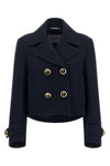 the balenciaga peacoat cropped in navy structured wool reinterprets the codes of