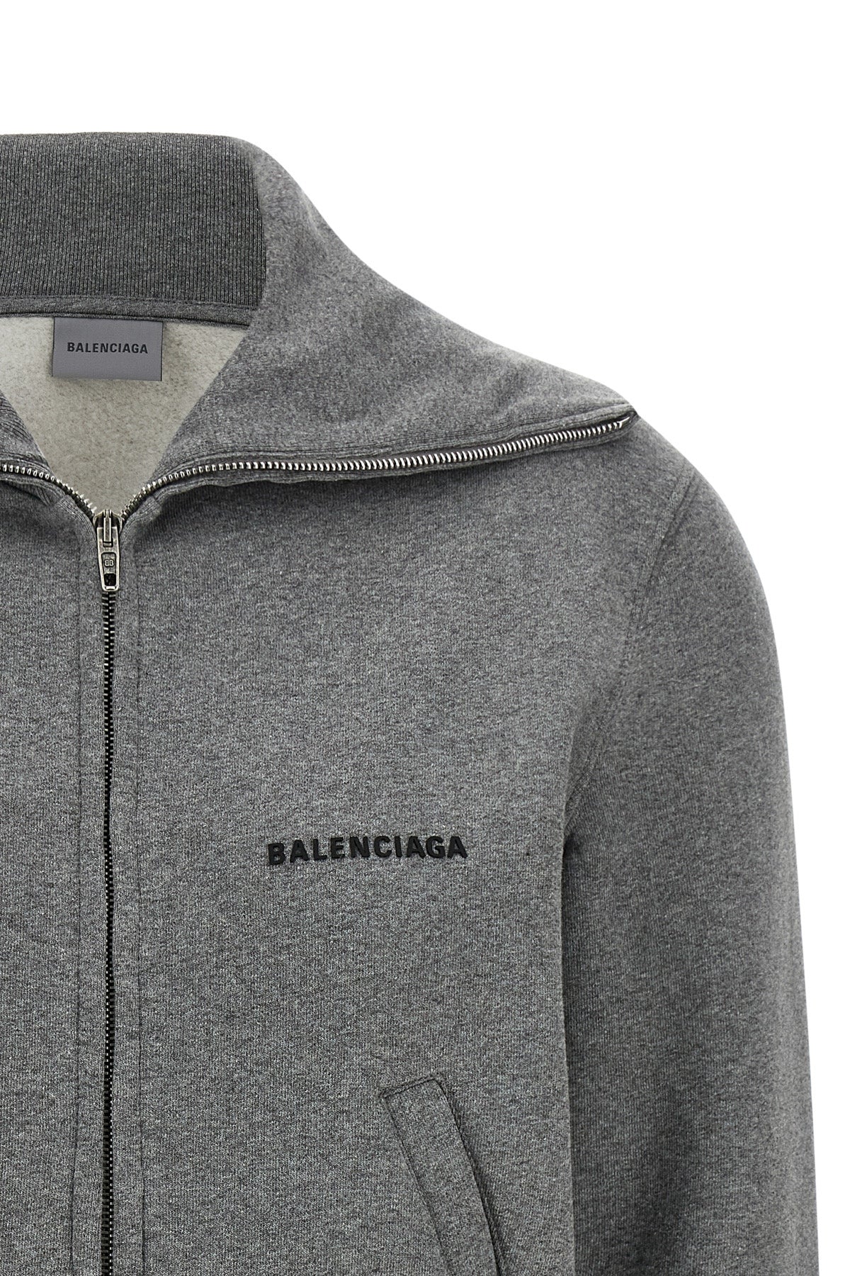 the balenciaga slim zip sweatshirt in pure mélange grey cotton redefines the c