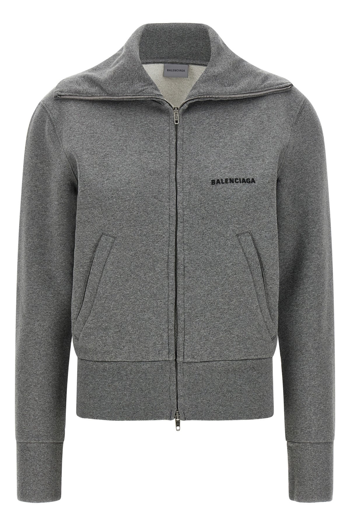 the balenciaga slim zip sweatshirt in pure mélange grey cotton redefines the c