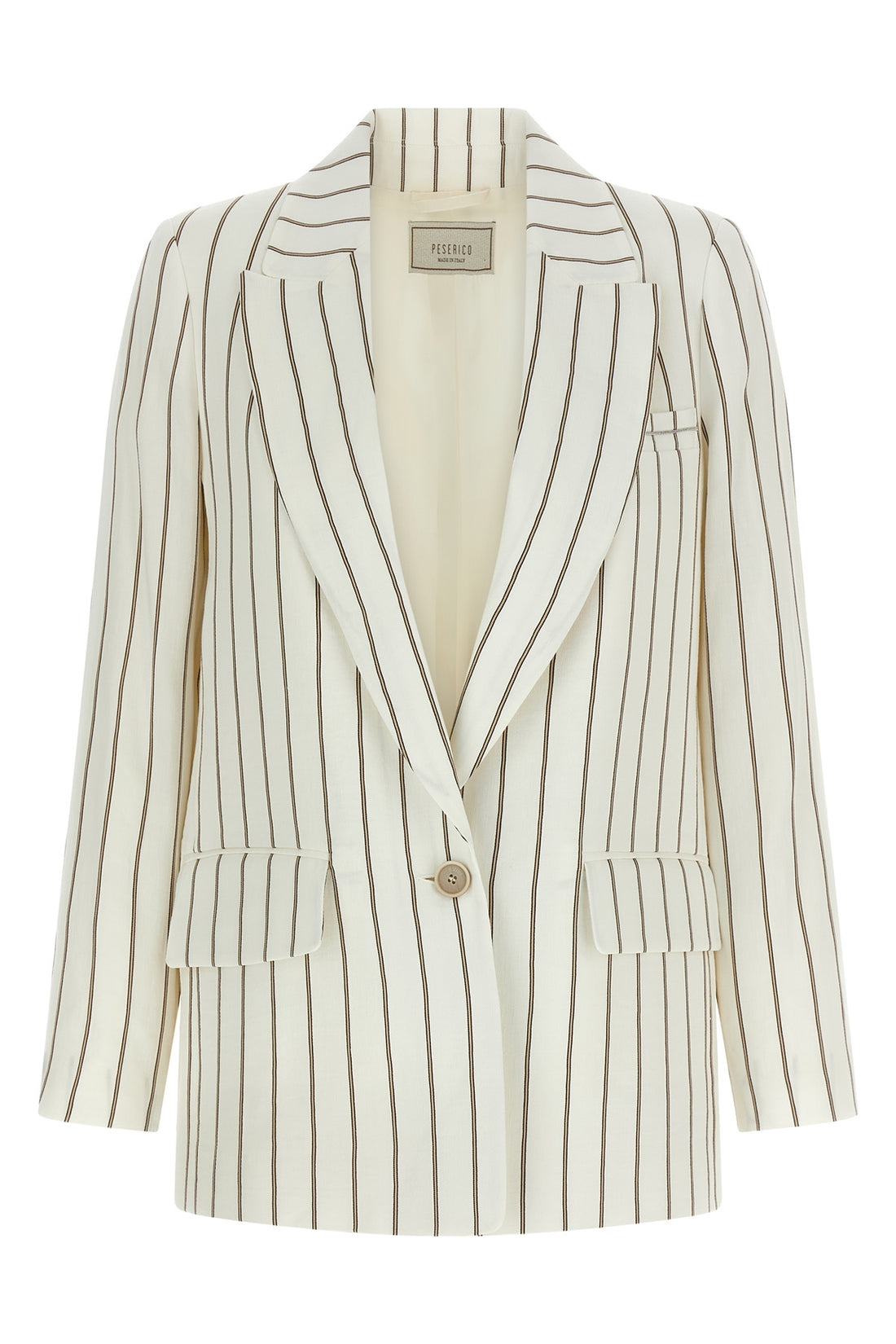 PESERICO 42 single-breasted blazer in pinstriped linen cotton twill