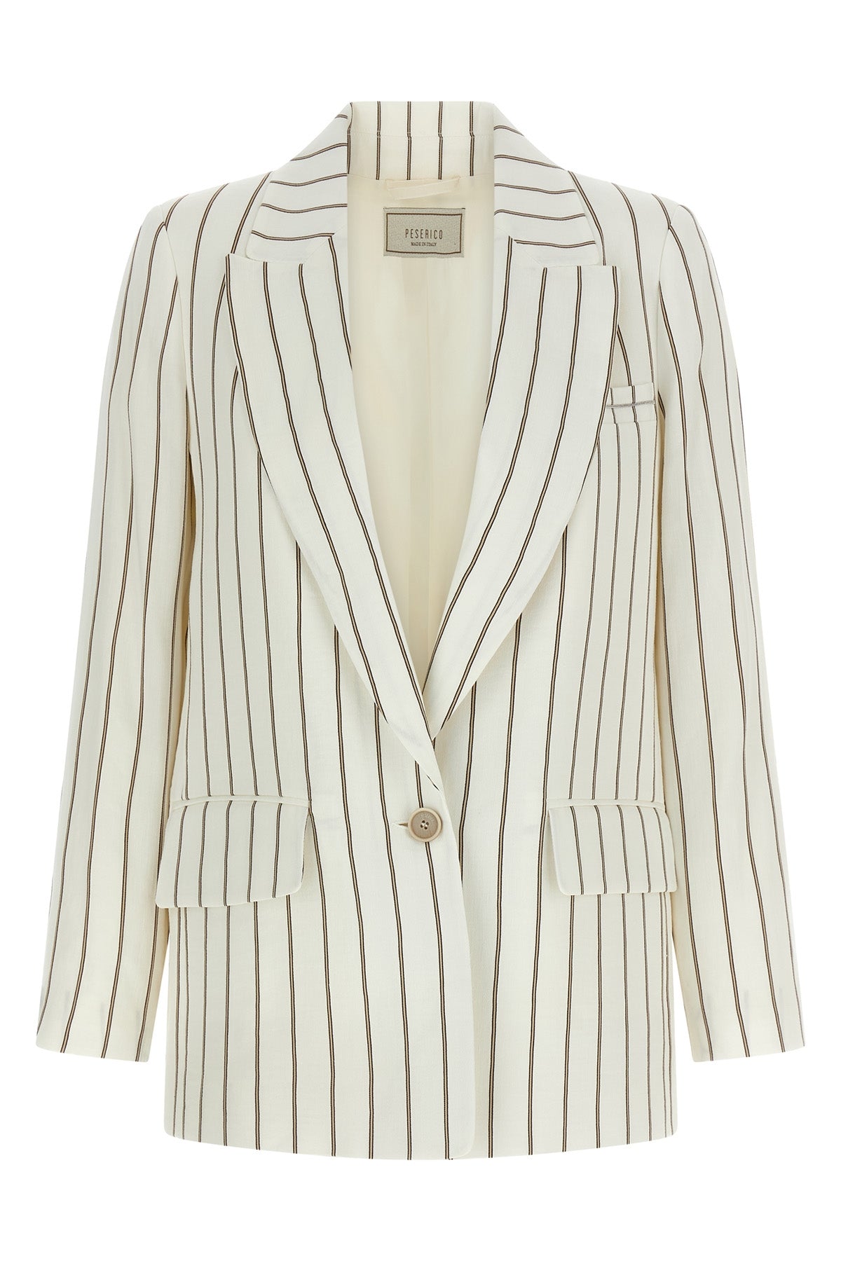single-breasted blazer in pinstriped linen cotton twill