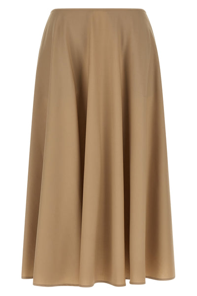 the moschino midi skirt defines a flared silhouette