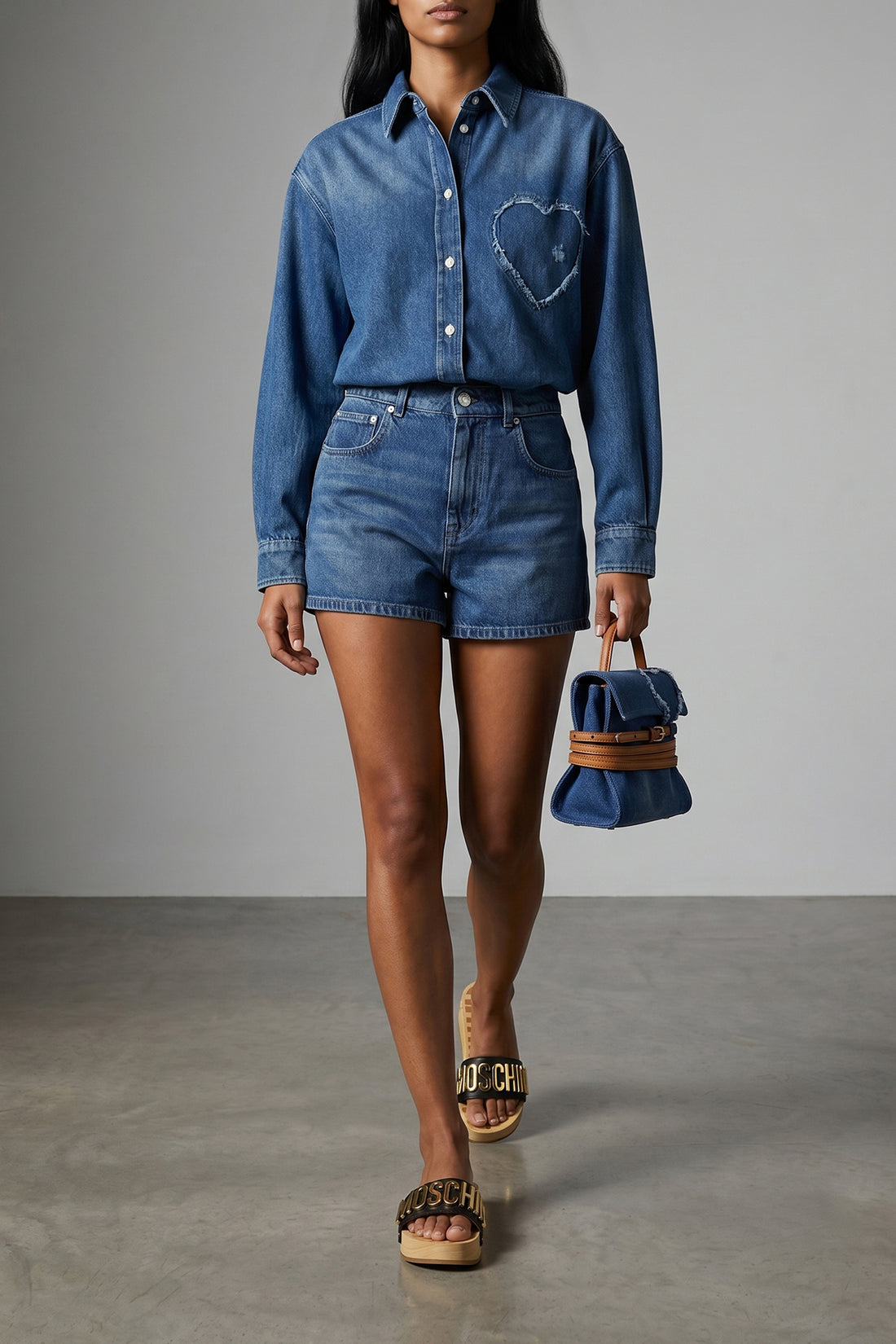 MOSCHINO S stone-washed cotton denim shirt