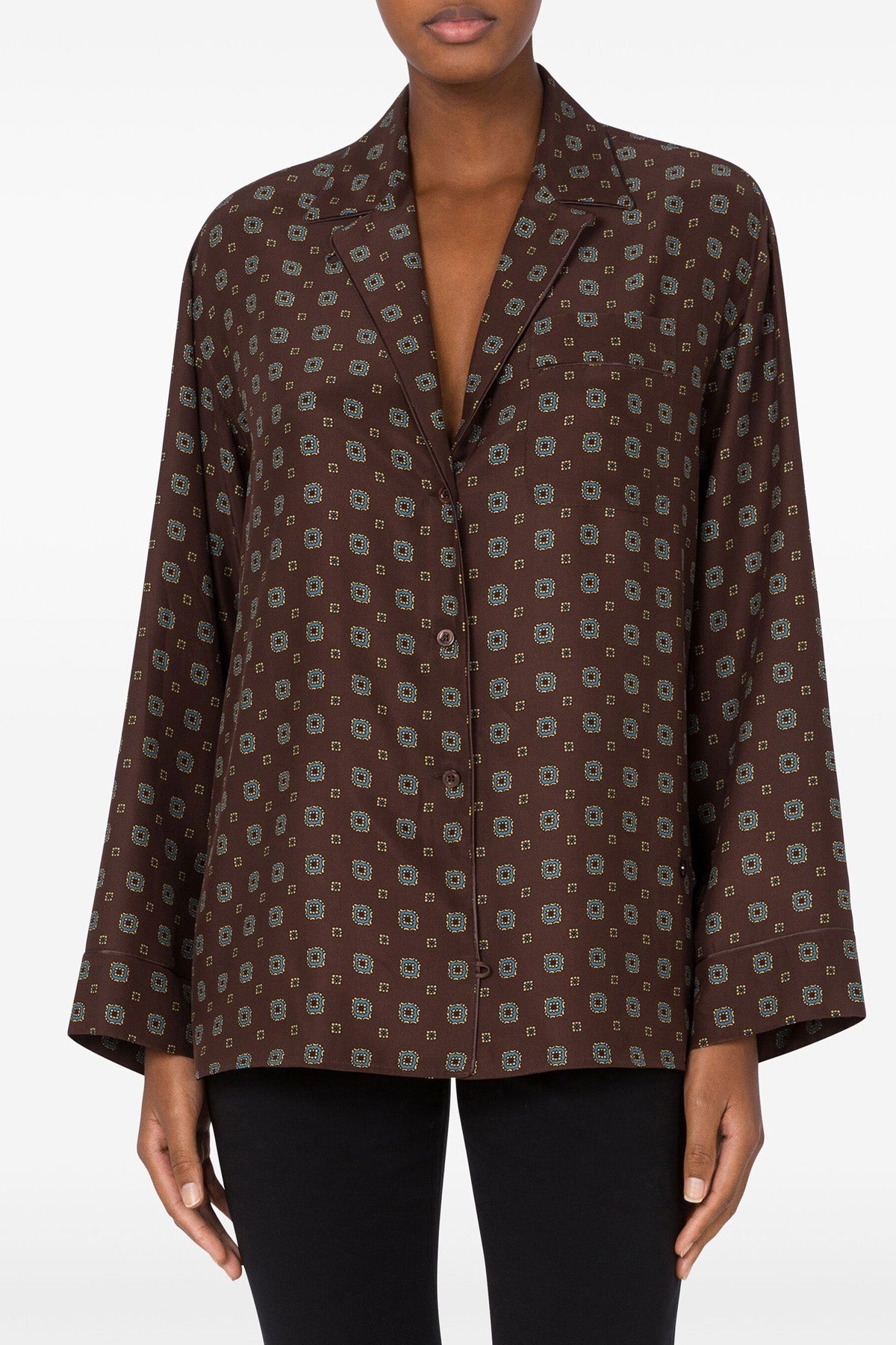 patterned print silk shirt