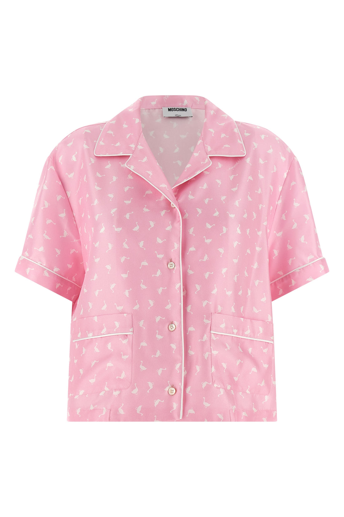 MOSCHINO 38 all-over goose print silk twill shirt