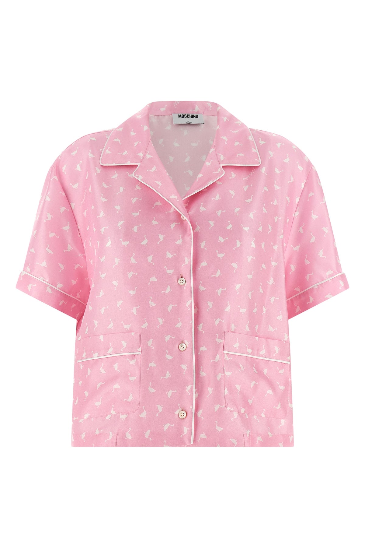 all-over goose print silk twill shirt