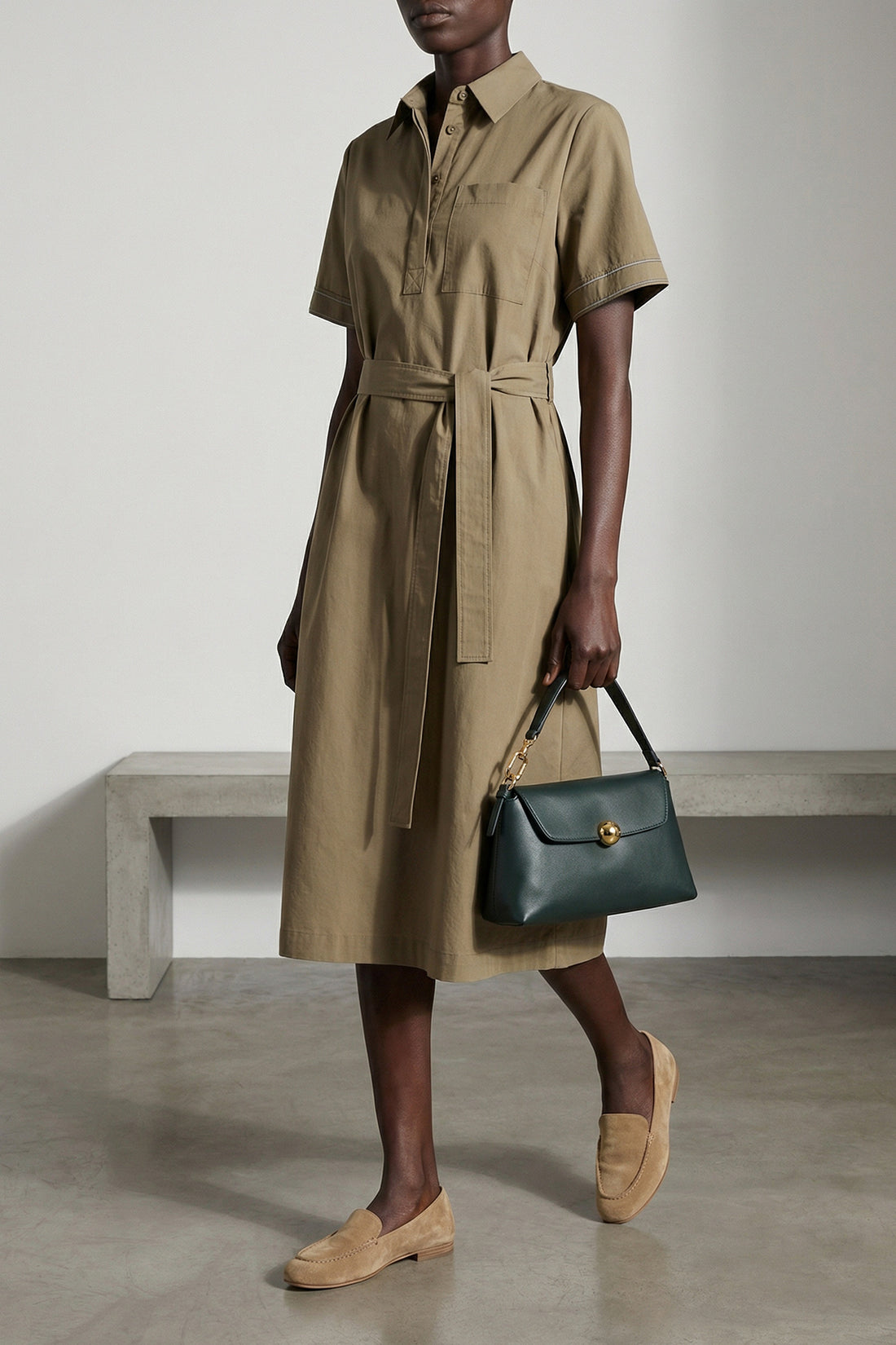PESERICO 40 chemisier midi dress in cotton poplin