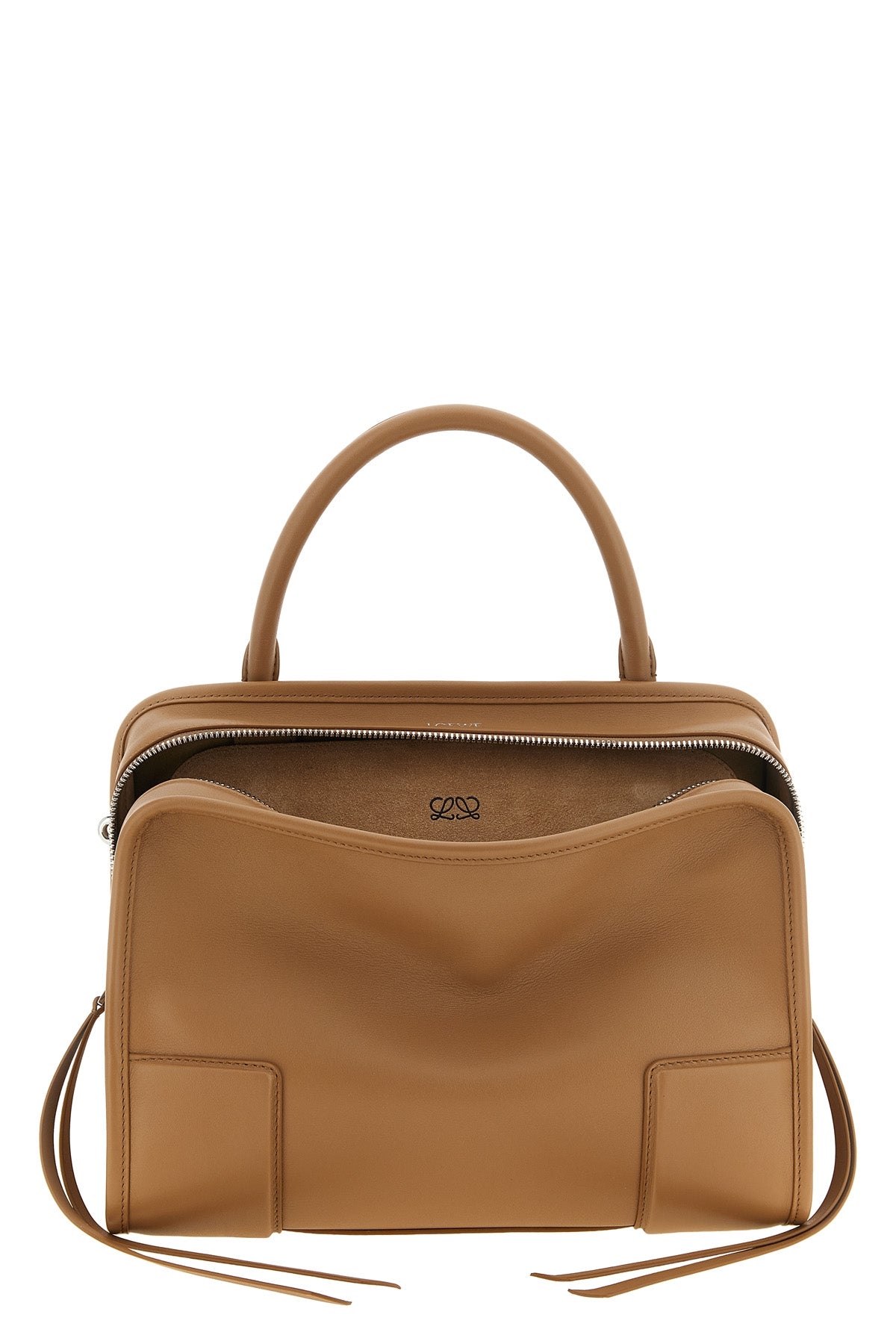 the loewe amazona 180 medium handbag is made of soft camel calf leather
