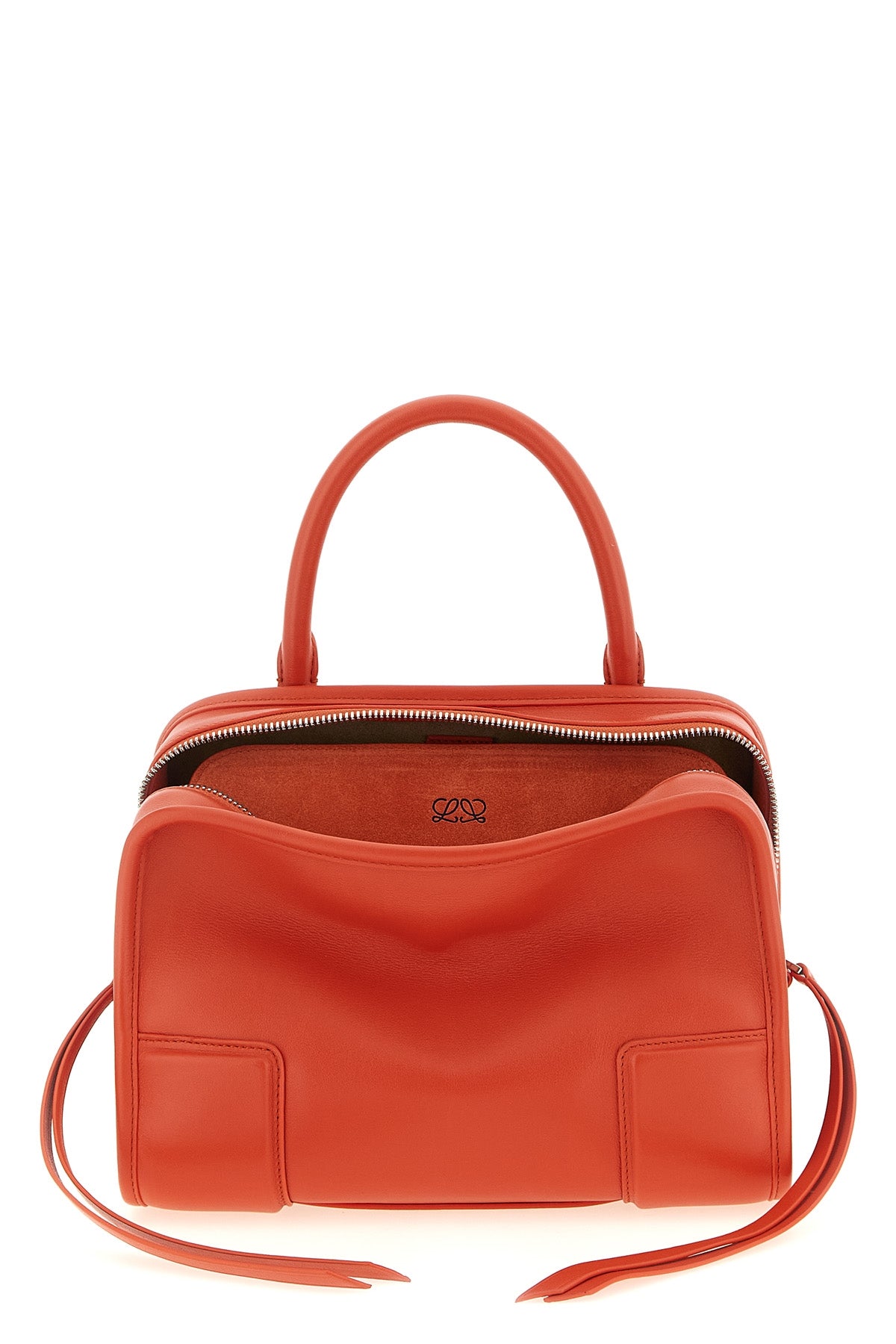 the loewe amazona 180 small handbag made of fine orange calf leather stands ou