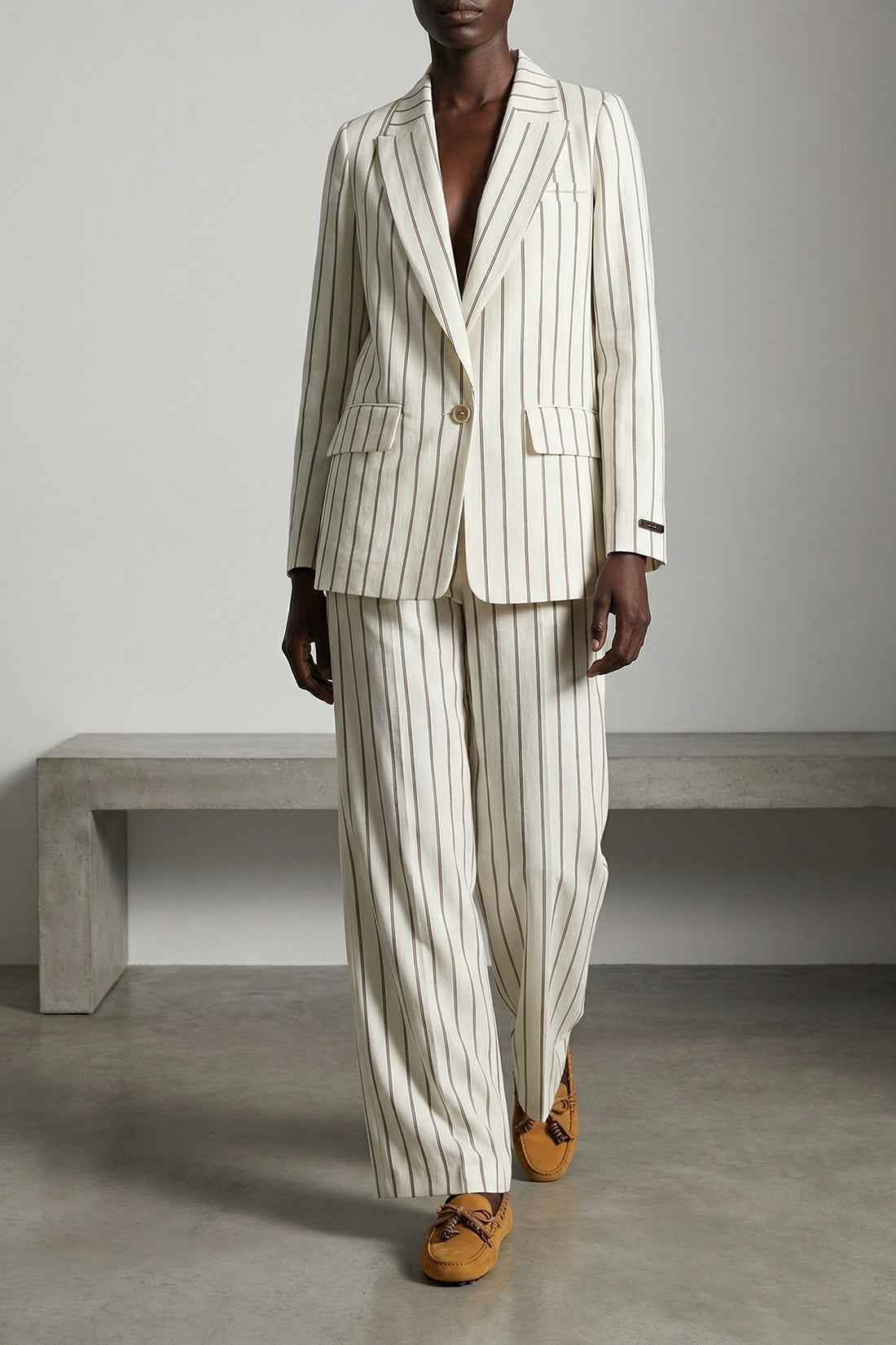 PESERICO 40 pinstriped cotton linen twill pants