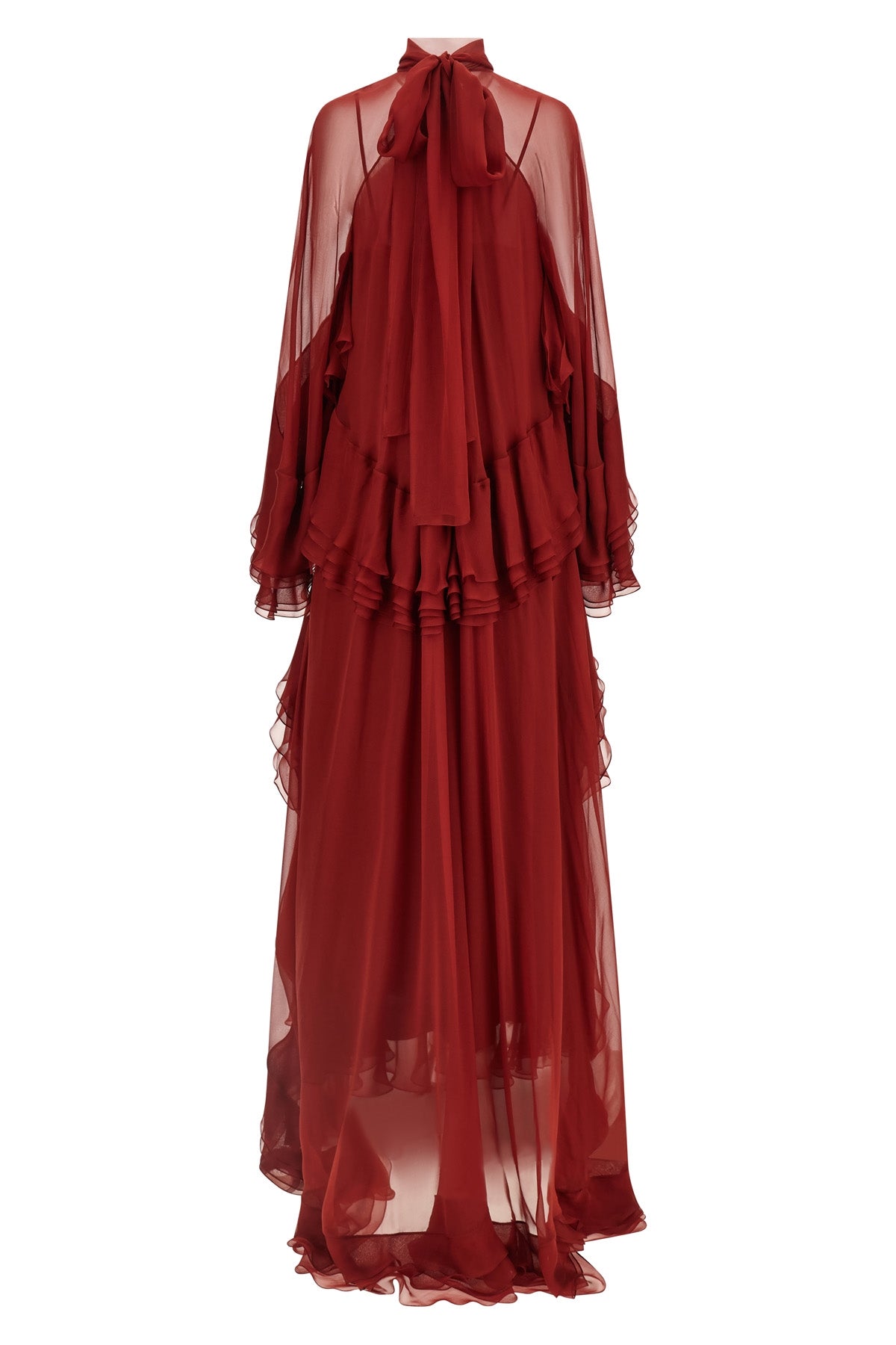 the long alberta ferretti dress in pure silk chiffon stands out for a fluid silh