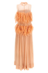 the long alberta ferretti dress in pure silk stands out for its fluid and impalp