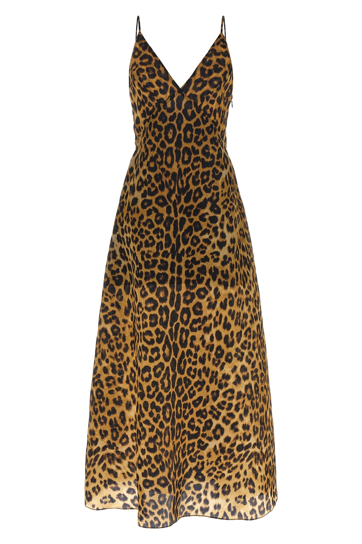 all-over leopard-print silk organza long dress