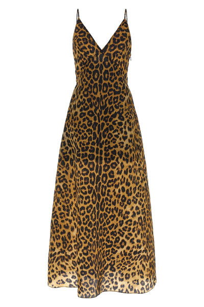 all-over leopard-print silk organza long dress