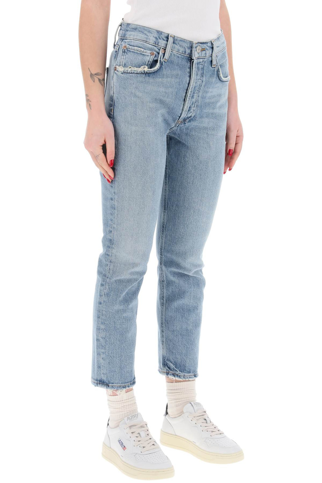 high-waisted straight cropped jeans in the