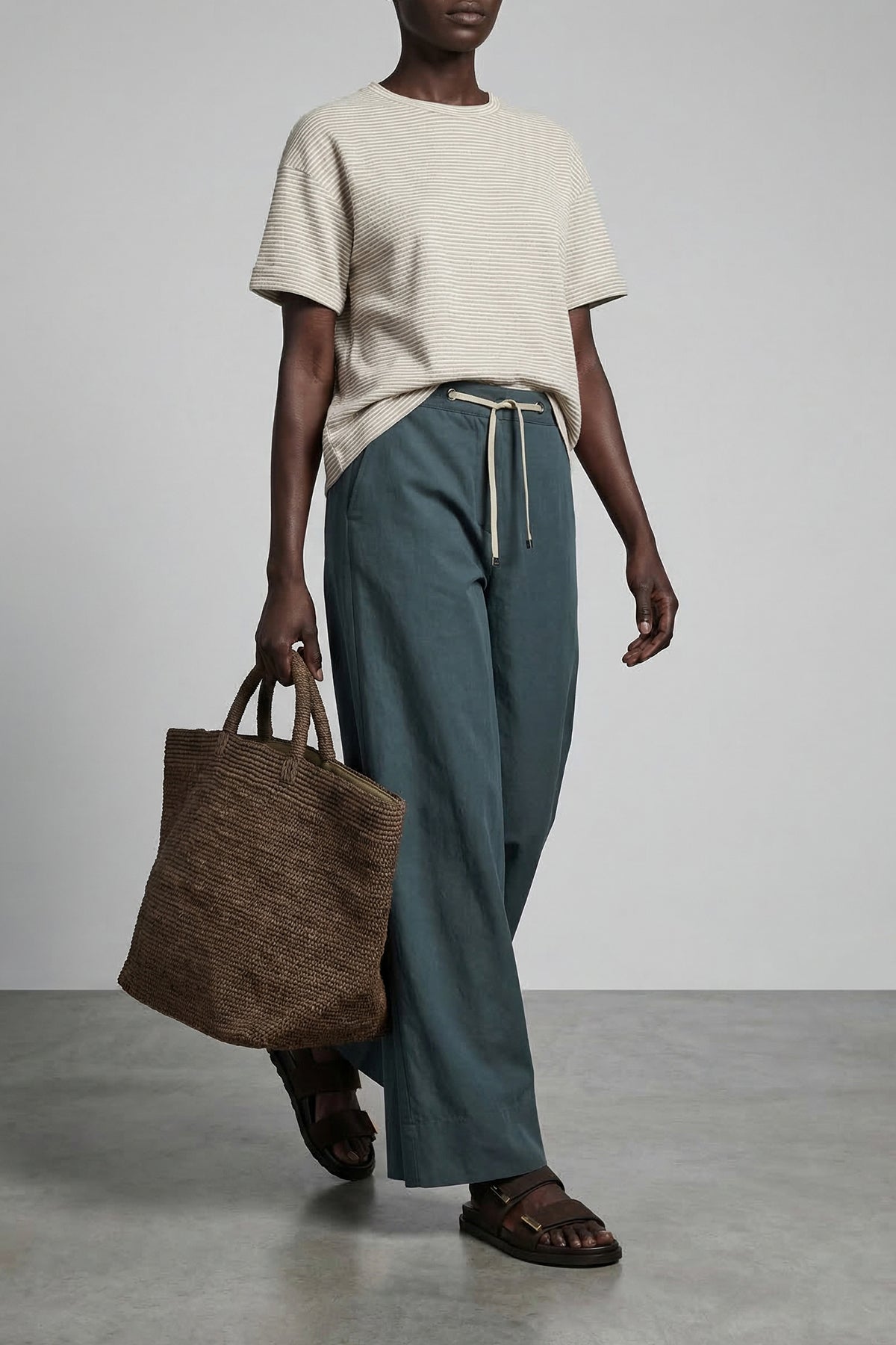 striped linen and cotton blend t-shirt