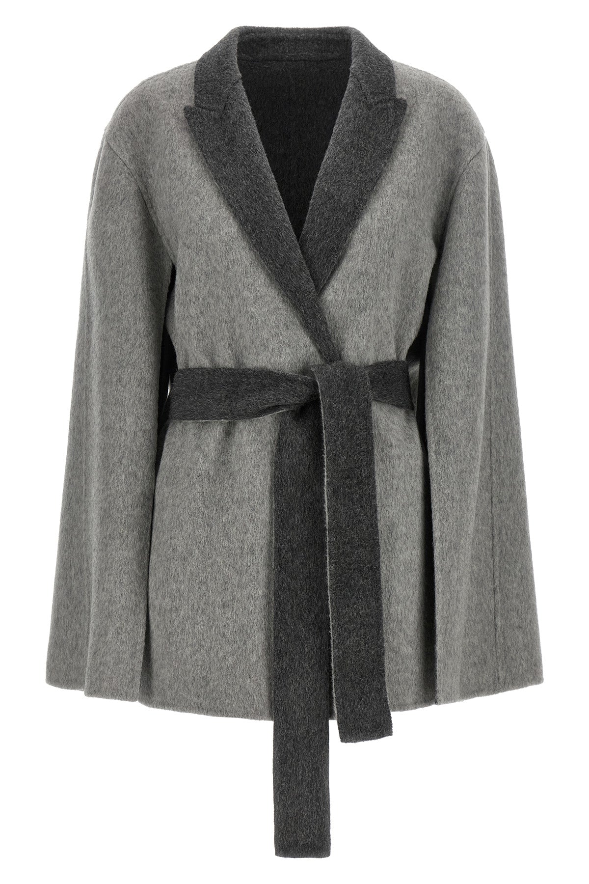 the alberta ferretti cape cardigan redefines the volumes of the outerwear throug