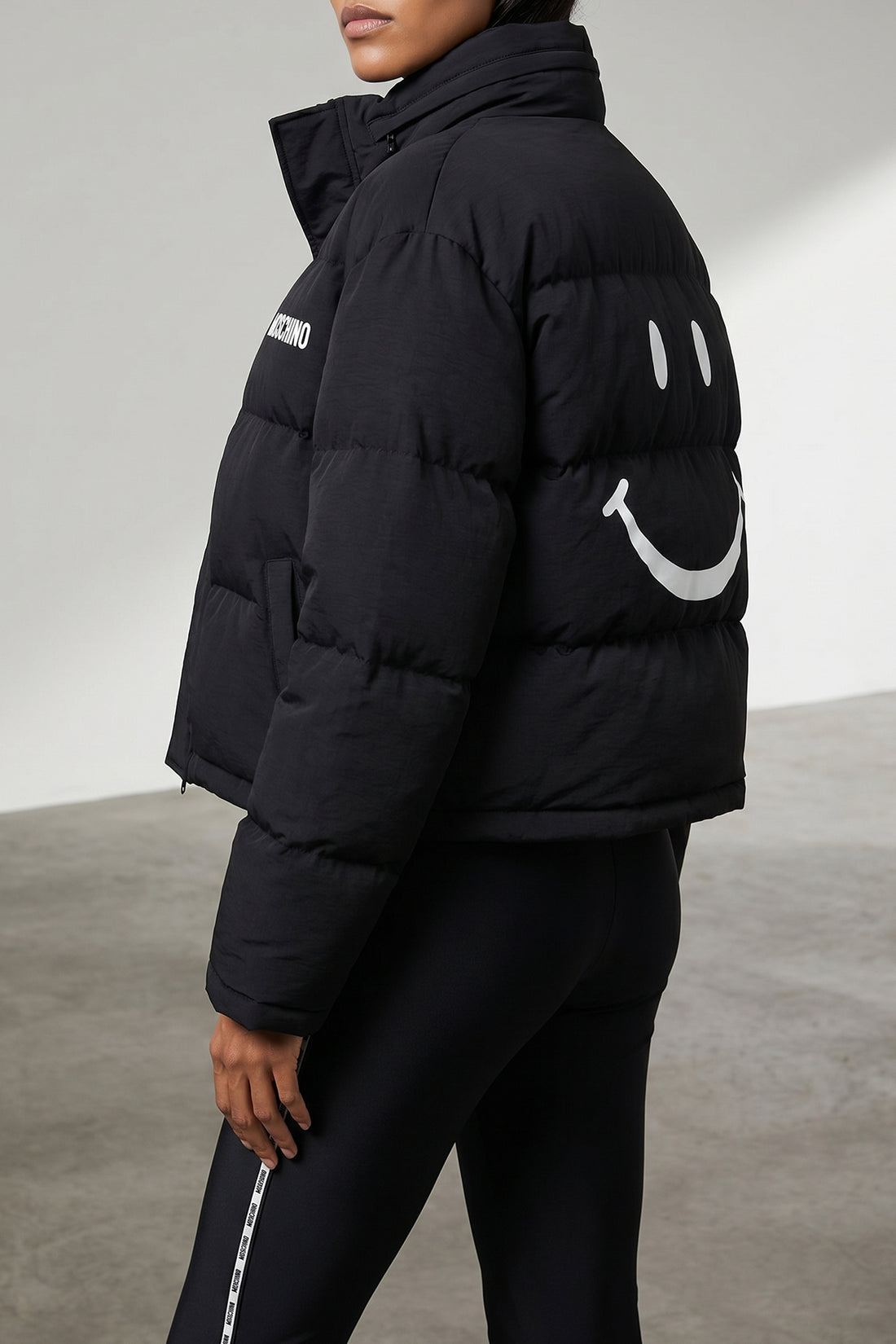 MOSCHINO 36 the moschino x smiley bomber jacket redefines the volumes of outerwear through a