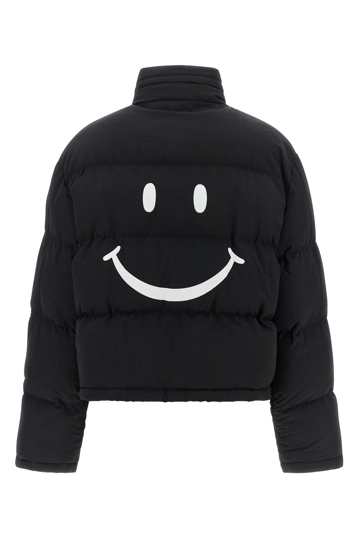 the moschino x smiley bomber jacket redefines the volumes of outerwear through a