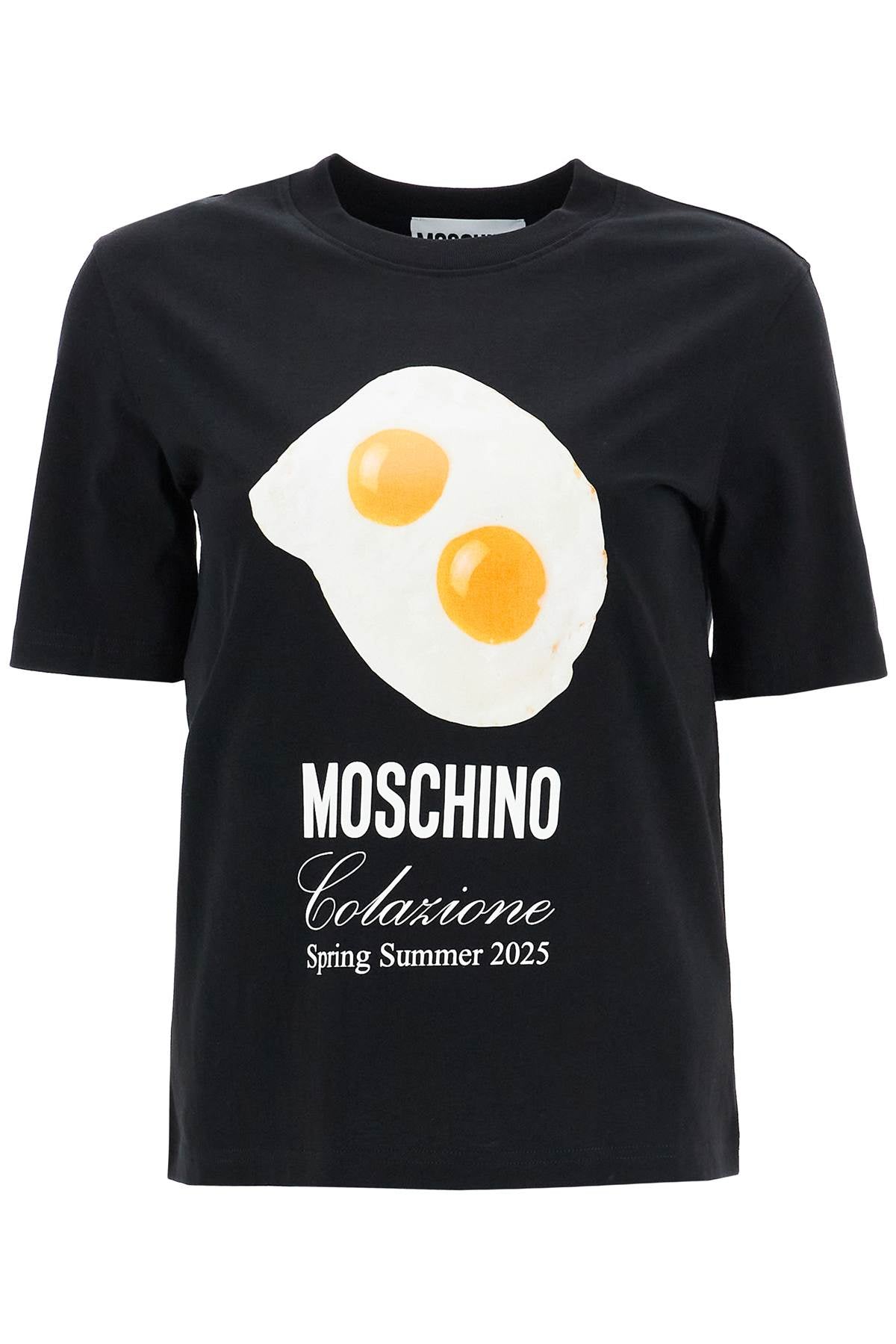 black cotton t-shirt with fried egg print