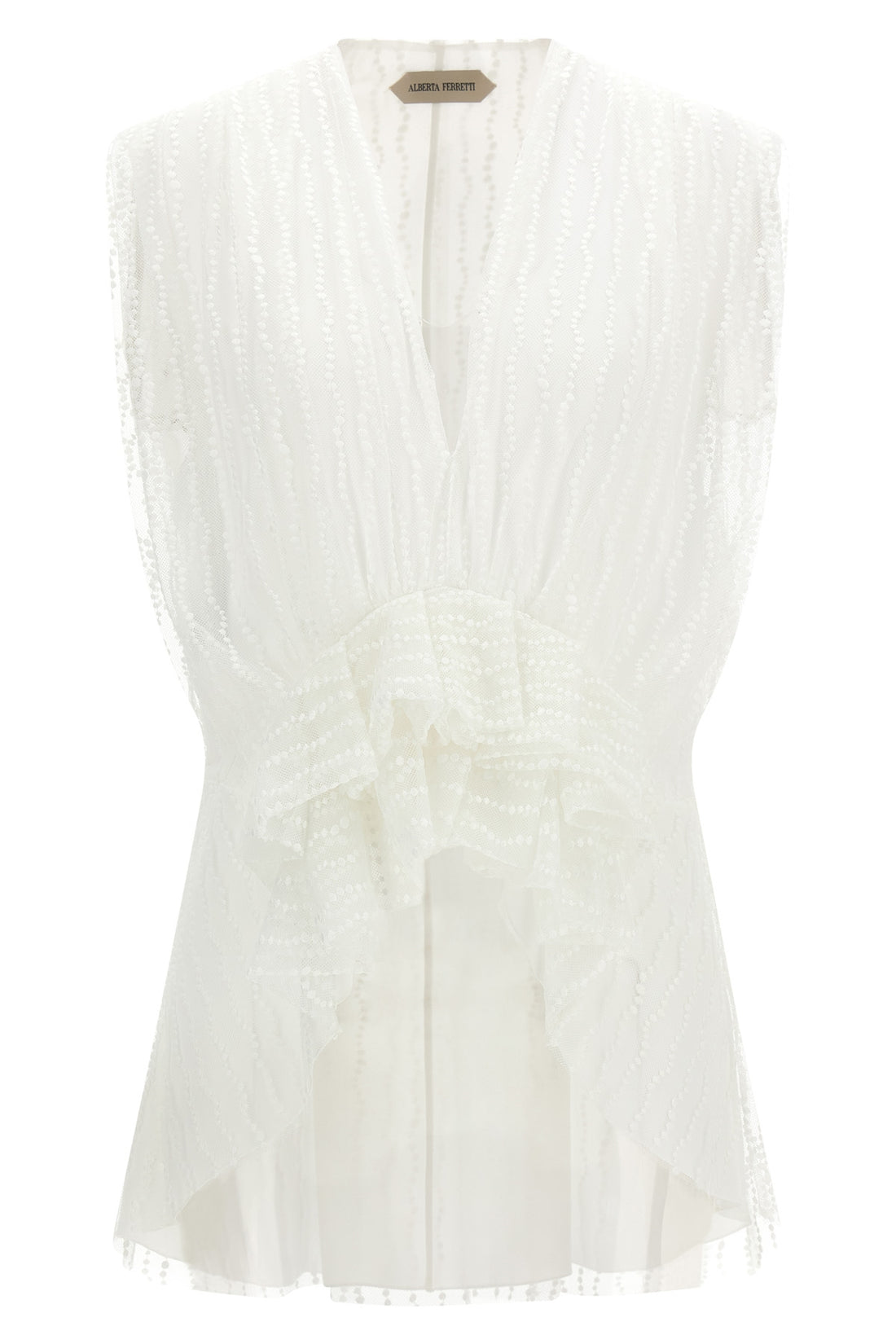 ALBERTA FERRETTI 40 the alberta ferretti tulle top stands out for its ethereal and asymmetrical silh