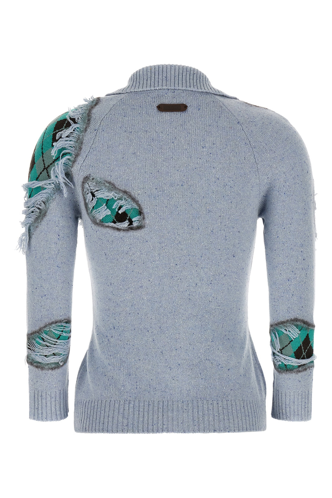 MOSCHINO 38 the moschino distressed argyle cardigan in mélange blue redefines classic knit