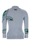 the moschino distressed argyle cardigan in mélange blue redefines classic knit