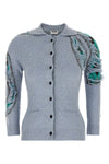 the moschino distressed argyle cardigan in mélange blue redefines classic knit