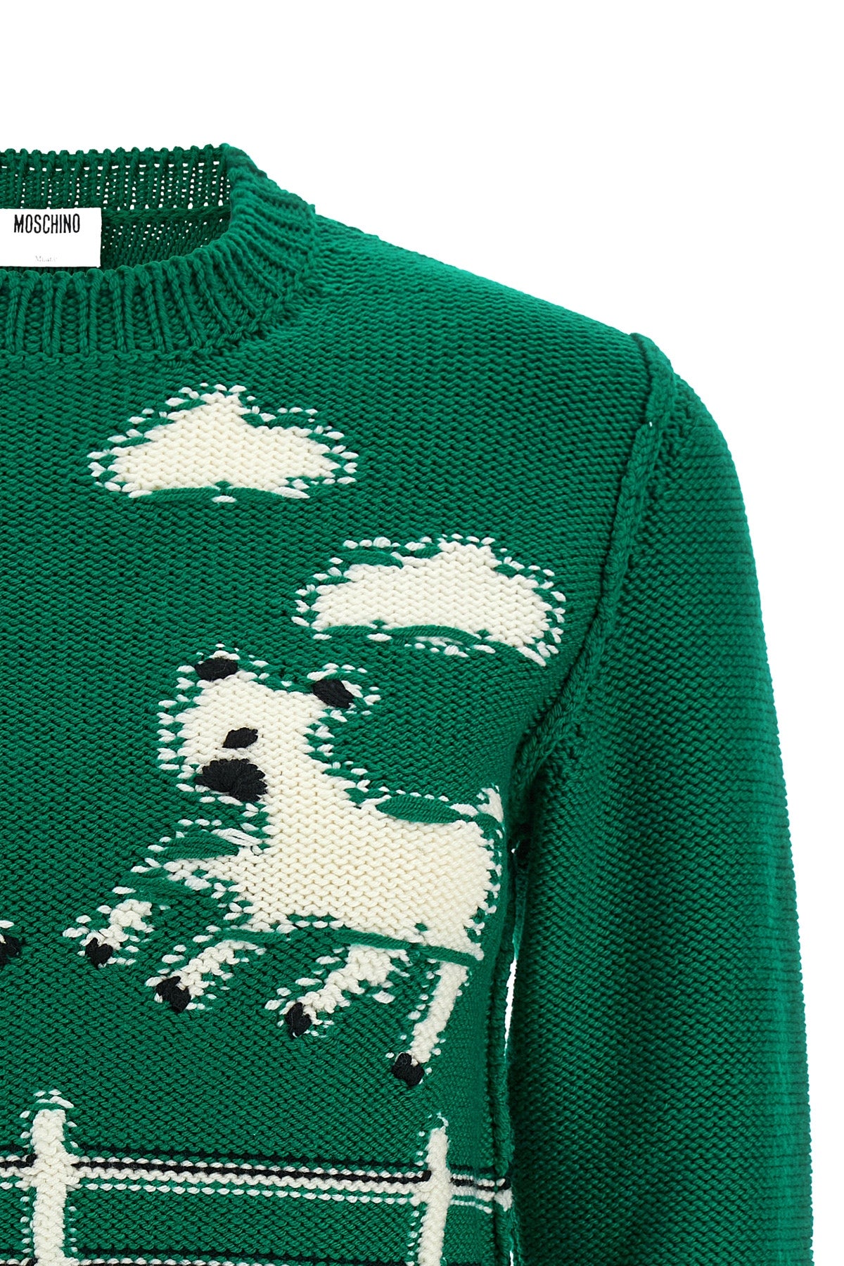 moschino bottle green extrafine merino wool sweater stands out for its relaxed s