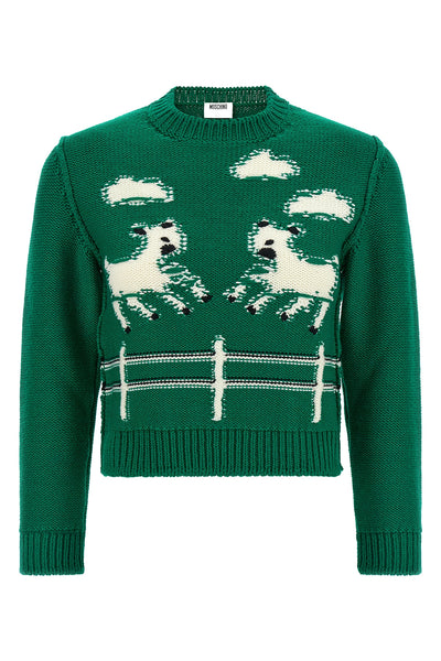 moschino bottle green extrafine merino wool sweater stands out for its relaxed s