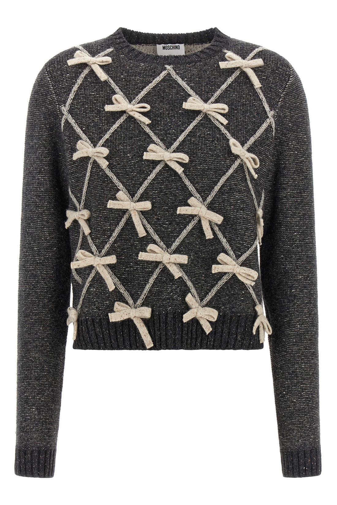 MOSCHINO 38 moschinos sweater redefines classic knitwear through an elaborate contrast work