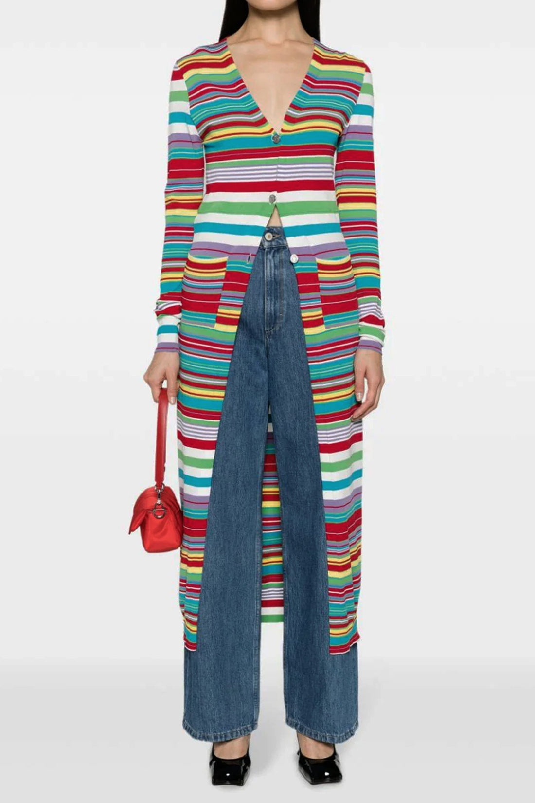 MO5CH1NO JEANS S long striped stretch viscose cardigan