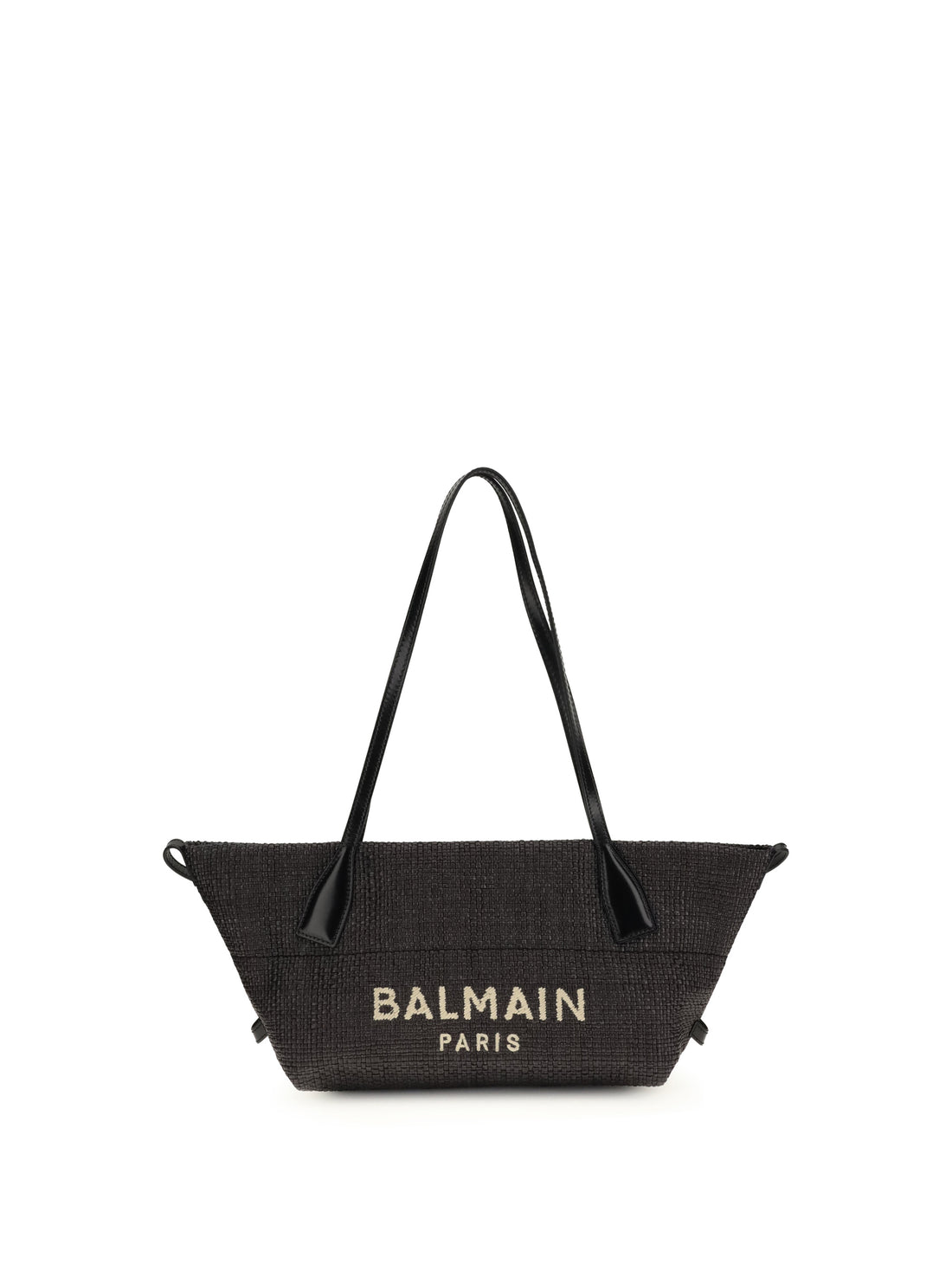 BALMAIN OS calfskin and raffia track shoulder bag