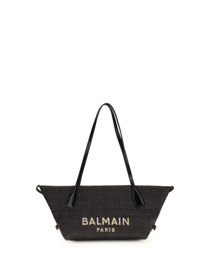 BALMAIN OS calfskin and raffia track shoulder bag