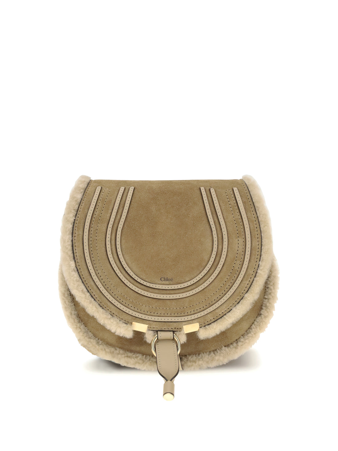 CHLOÉ OS small saddle marcie shoulder bag in suede and shearling