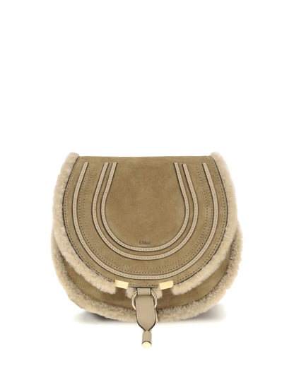 CHLOÉ OS small saddle marcie shoulder bag in suede and shearling
