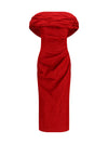 off-shoulder draped midi dress