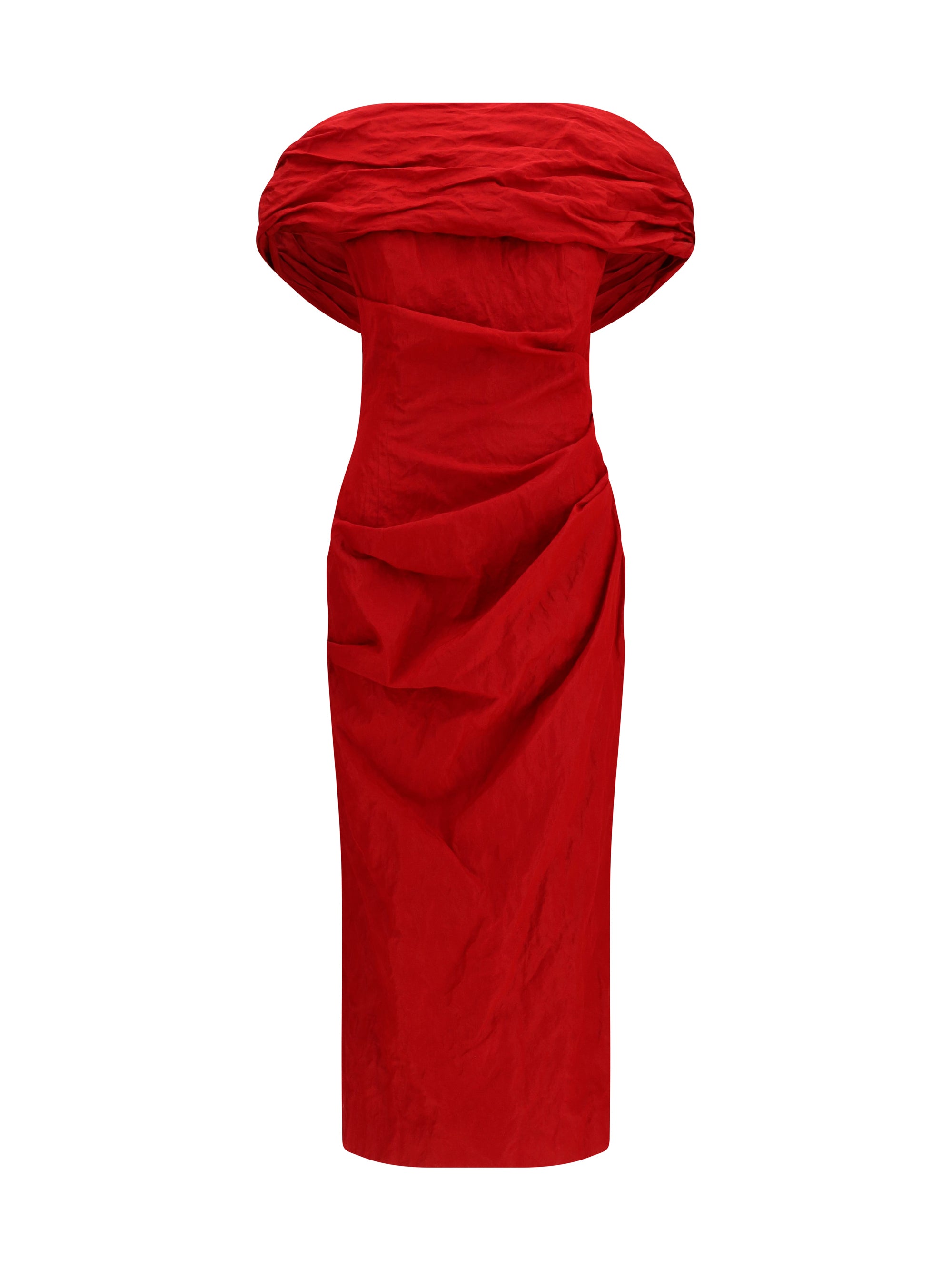 off-shoulder draped midi dress