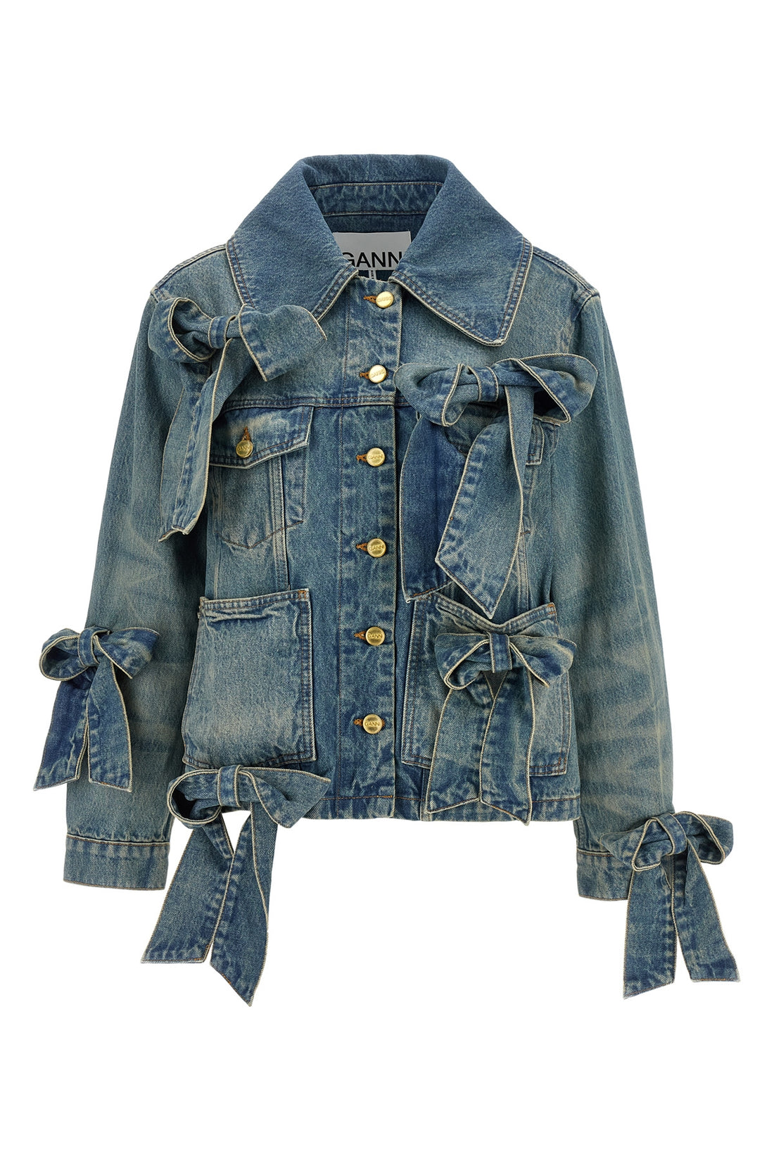 GANNI 36 light rigid denim stonewashed cotton denim jacket