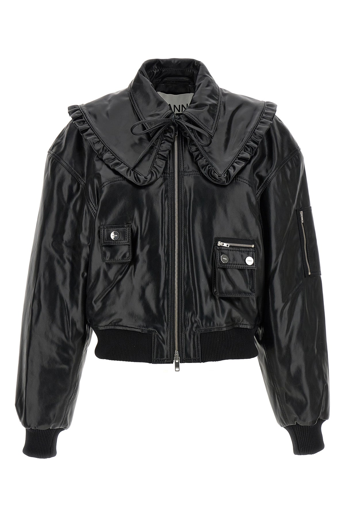 7093 future bomber jacket in shiny leather-effect fabric