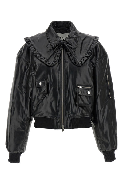 7093 future bomber jacket in shiny leather-effect fabric
